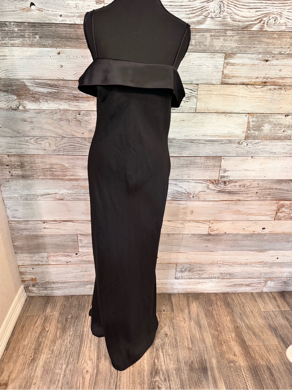 Off-Shoulder Black Maxi Dress with Ruffle Overlay